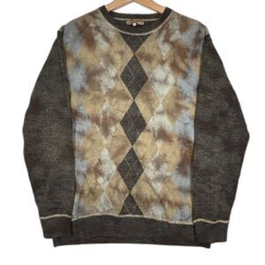VTG Blue Argyle Sweater Mens L Brown Wool Blend Y2K Grunge Skate Street Academia